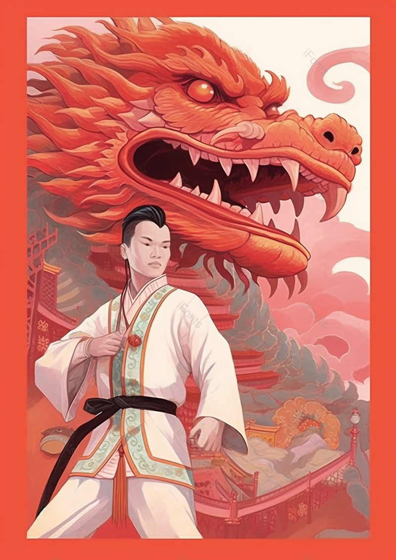 中国功夫与中国龙插画,插画/手绘图,插画/手绘图库,插画/手绘图下载,插画/手绘